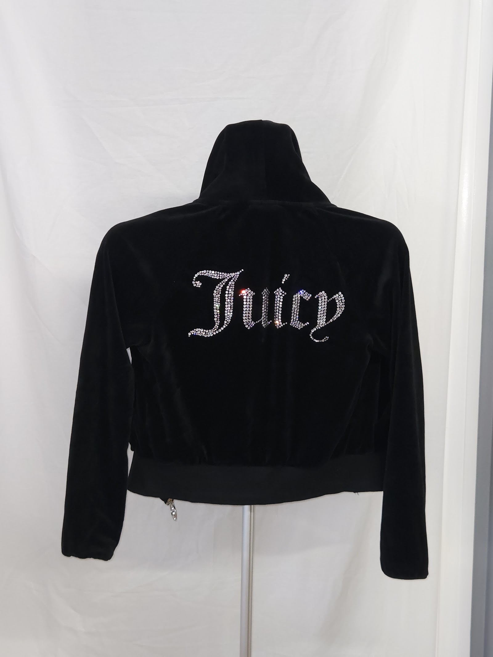Genuine Juicy Couture Black Velour Rhinestone Zip Hoodie Size XS, XS, photo 2