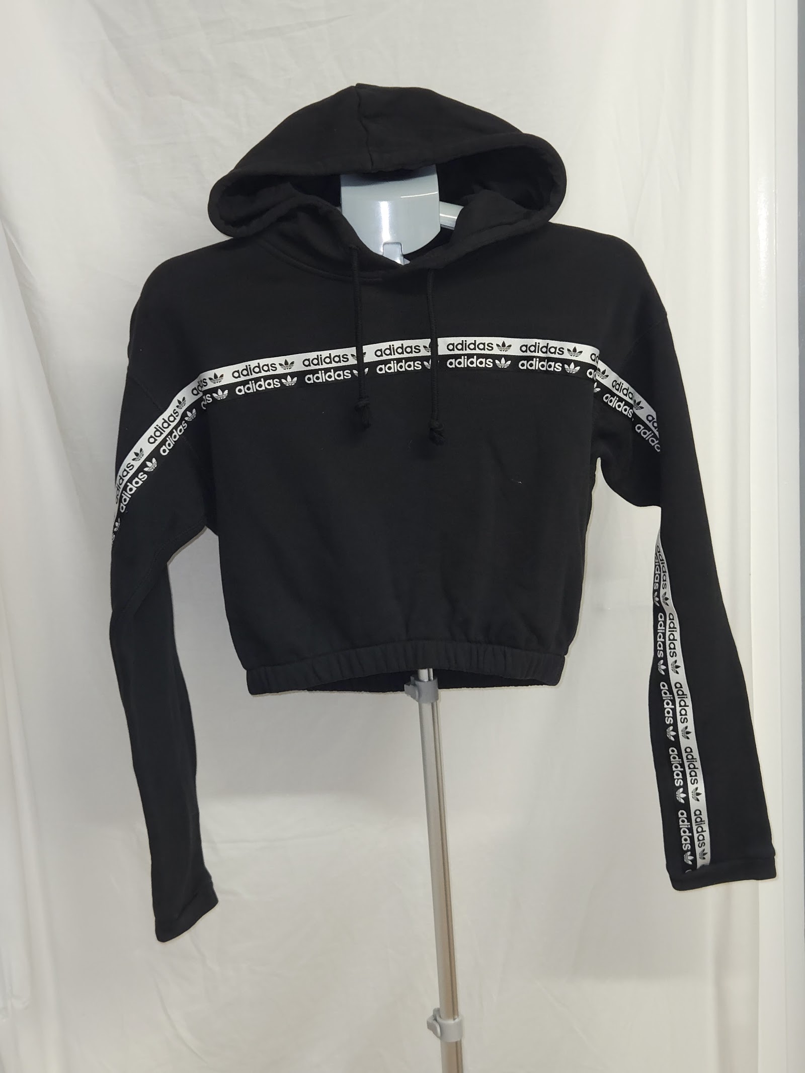 adidas Originals Black Trefoil Tape Cropped Hoodie