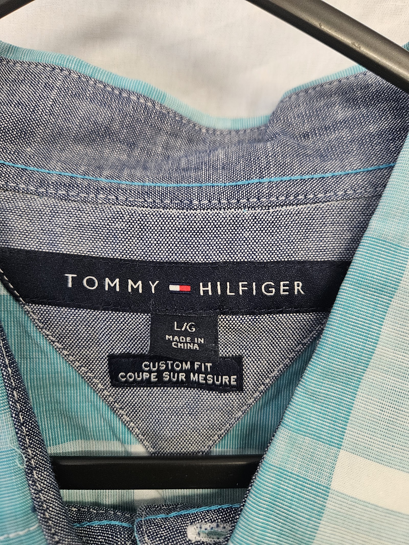 Genuine Tommy Hilfiger Aqua and white checked Custom Fit shirt, Large, photo 2