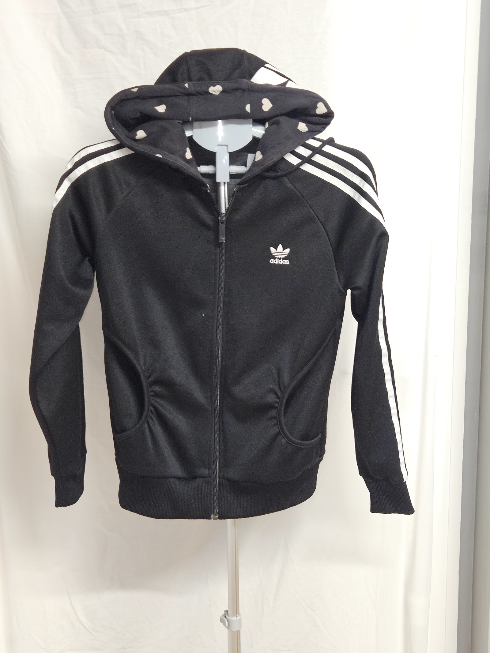 Adidas Black White Three Stripe Zip Hoodie
