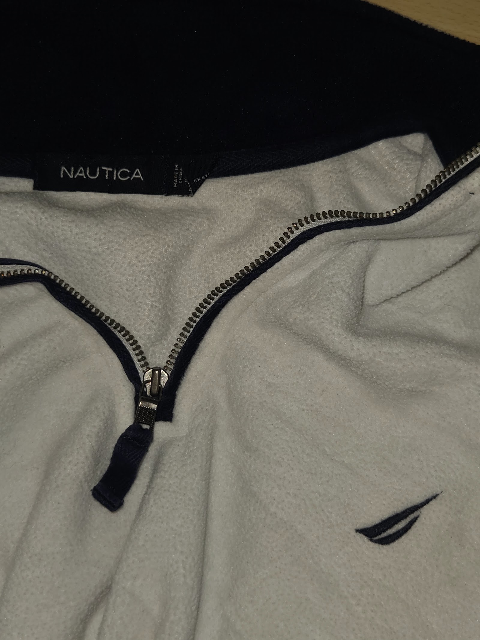 Genuine Nautica Cream Navy Quarter Zip Fleece, S, photo 4