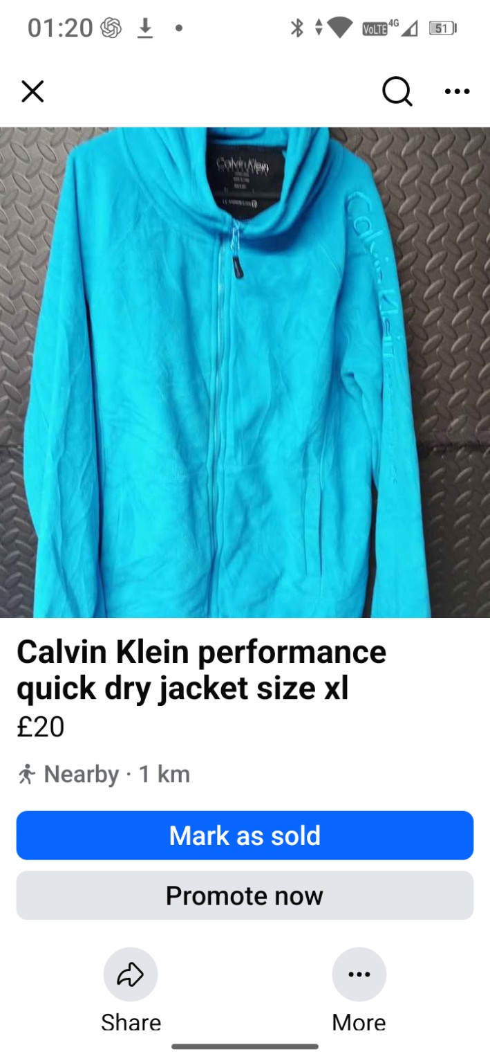 Calvin Klein Performance Turquoise quick-dry full-zip jacket