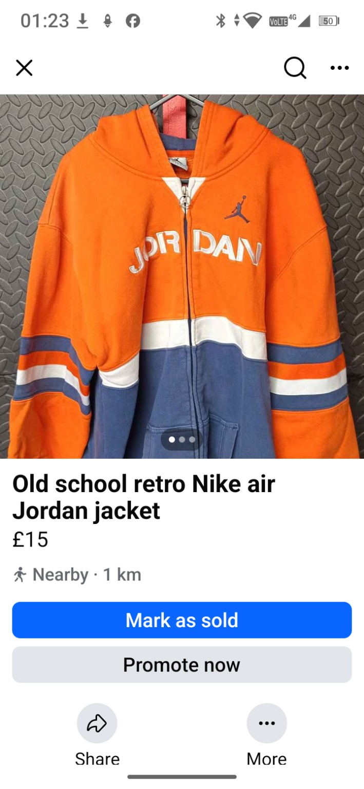 Genuine Jordan Retro orange, white and blue zip hoodie, XL, photo 4