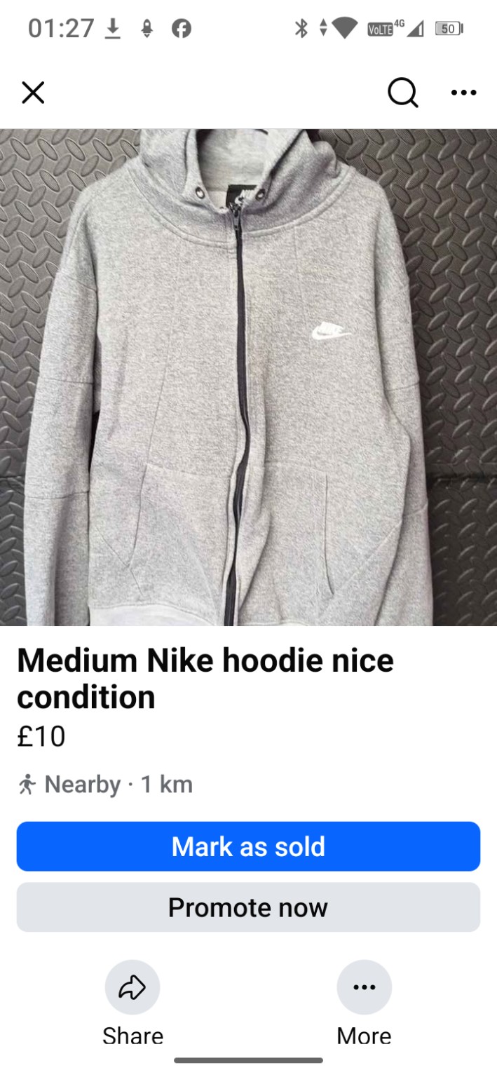 Genuine Nike Grey full-zip hooded sweatshirt, Medium, photo 2
