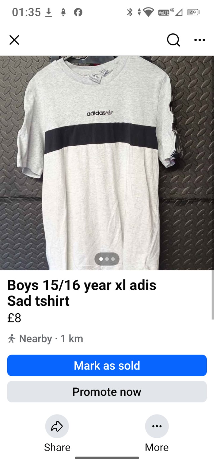 Genuine Adidas Originals Boys grey and black panel T-shirt, Age 15–16 / Youth XL, photo 2